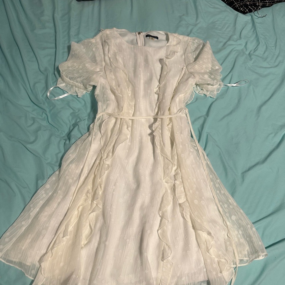 Tommy Hilfiger Cream Babydoll Midi Dress with Puff Sleeves